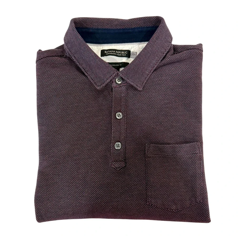 Banana Republic Polo Shirt Mens Large Purple Performance Pique Standard Fit